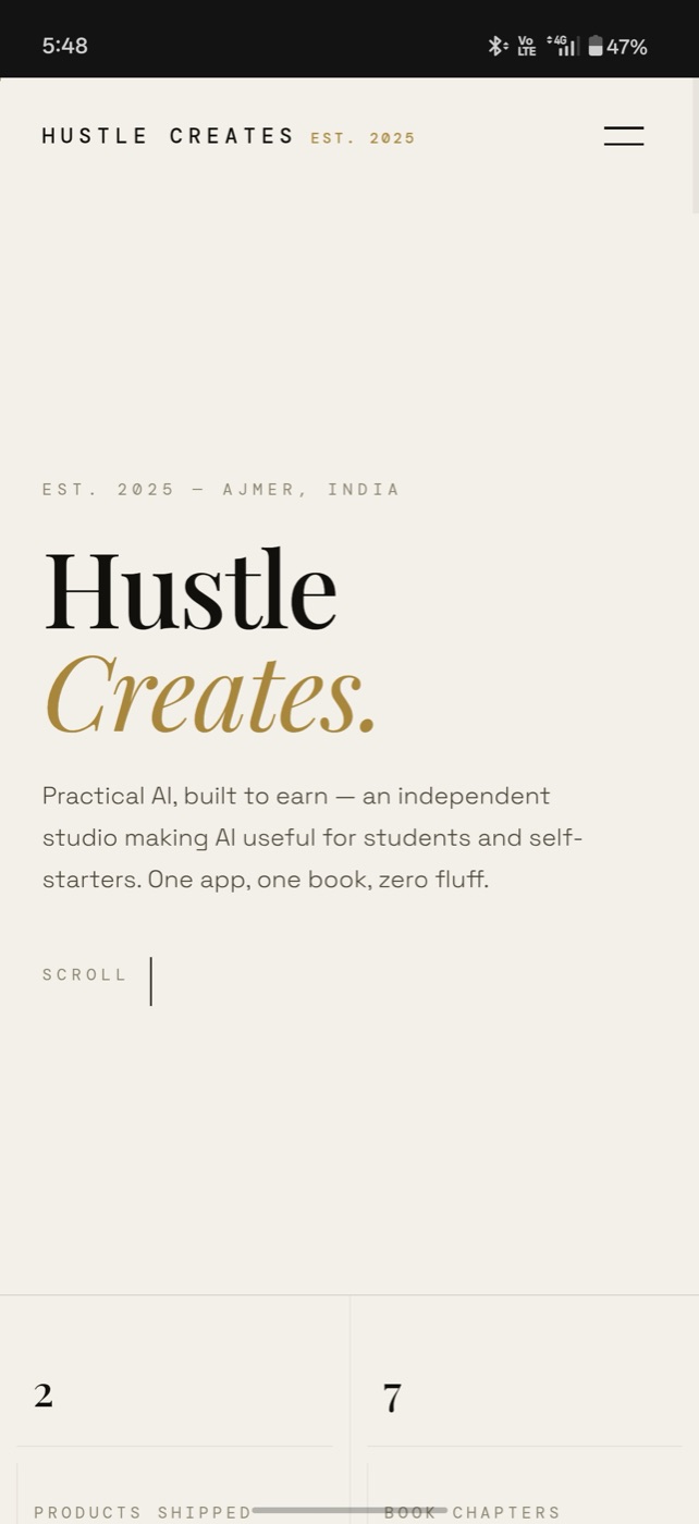 Hustle Creates — mobile hero